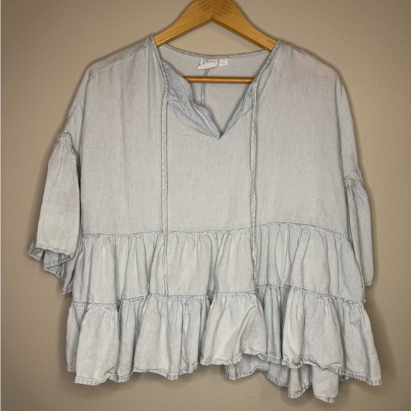 Anthropologie Tops - Anthropologie ap Light Wash Tiered Peplum Blouse Small